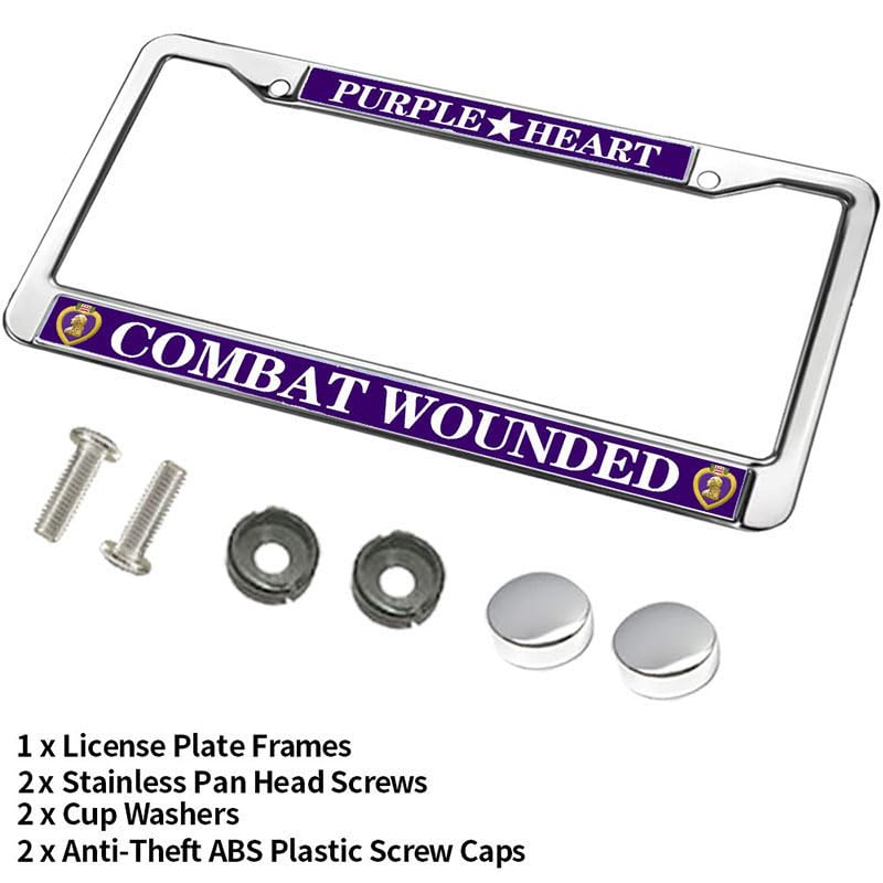 Image of Combat Wounded Purple Heart Fade-Resistant License Plate Frame Military Veteran License Plate Frame for Car Lovers