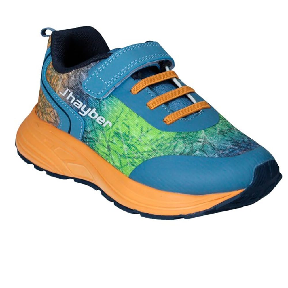 J´HAYBER - J HAYBER ZN450957 Zapatillas Deportivas para Niño con Cordones Elásticos y Tira de Ajuste, Calzado Infantil Ligero y Cómodo, Azul Verde y Naranja para: Niños