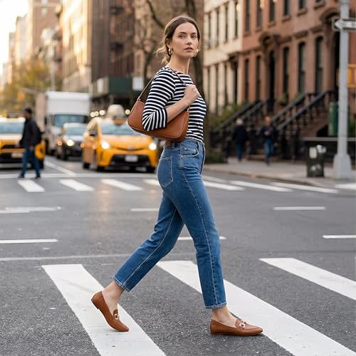 Image of Tilocow Metal Chain Loafers Flats for Women Pointed Toe Slip on Flats Dressy Casual Comfortable Work Business Shoes