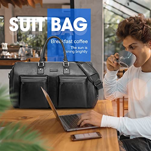Leather Garment Bag for Travel: Modoker Suit Carrier with Shoulder Strap – Perfect for Business Trips & Weekend Getaways for Men