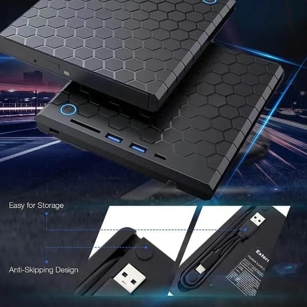 Image of External CD DVD Drive Player, USB 3.0 USB-C Portable CD DVD + /-RW Disk Drive Burner CD-ROM Reader Writer for Laptop Desktop PC (DVD Writer - B22-Y)