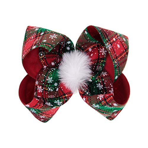 Girls Christmas Large Bow Hair Clip Plaid Boutique Ribbon Hair Bow Hairpin Headwear Hair Accessories (C-Green Plaid Hair Clip)