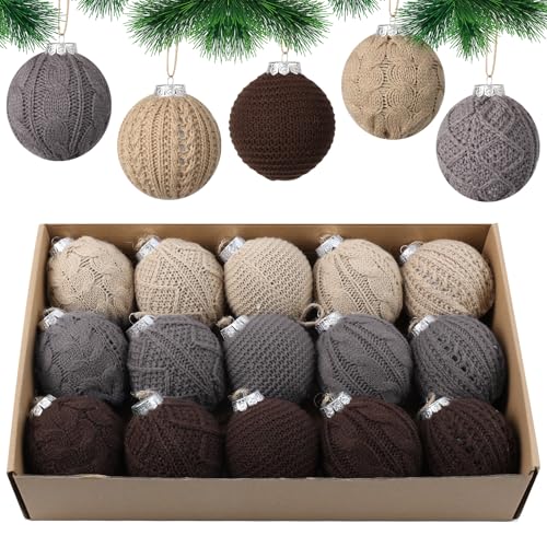 15-Pack Neutral Christmas Ornaments Crochet Christmas Balls - Handmade Style