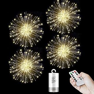 Firework Lights 4 Pack 120 LED Starburst Lights Battery Powered Christmas Indoor Outdoor Decoration with Remote Control Waterproof Fairy String Lights Hanging Garden Lights for Wedding Party