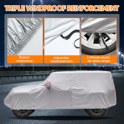 Image of Car Cover for Jeep Wrangler 2 Door 1987-2026 JK JL CJ YJ TJ Outdoor Waterproof Sun Rain Snow Hail UV Protection with Driver Door Zipper,Silver