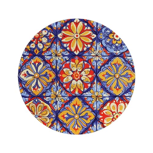 Mexpekil Juego de 1 mantel individual redondo de cerámica étnica mexicana, resistente al calor, impermeable, para cocina, comedor