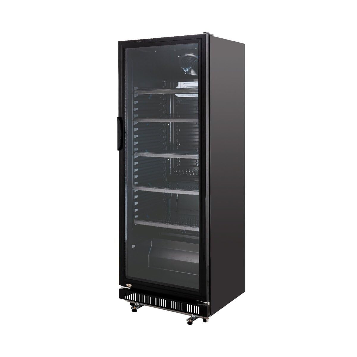 GastroHero Frigorifero per bevande GK-360BB per ristorazione, 4 ripiani regolabili, capacità refrigerante da 360 litri, frigorifero con porta in vetro, illuminazione interna, chiudibile, forniture per