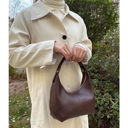 Image of Hobo Women's PU Leather Shoulder Tote Clutch Crescent Slouchy Bag with Zipper Closure and Top Handle