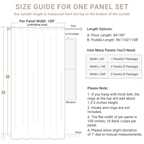 Image of 100% Blackout Shield Linen Blackout Sliding Door Curtains for Living Room, Back Tab /Rod Pocket Thermal Insulated Curtains for Sliding Glass Doors, 1 Panel Set, 100 inch W x 108 inch L, Cream