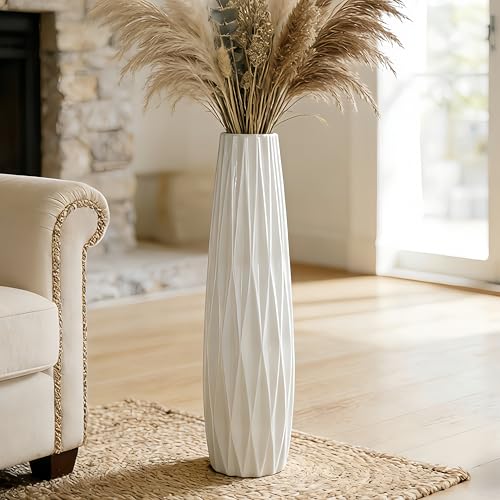 White Tall Floor Vase, 28" Ceramic Large Vase, Decorative Flower Vases for Modern Home Decor Living Room Office Bedroom Kitchen Wedding Centerpieces Farmhouse Décor