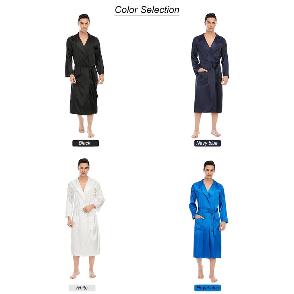 Albornoz para Hombre Bata Baño De Seda Satinada Talla Grande Camisón De Manga Larga Ropa De Dormir Ligera Hombre Kimono Sexy Cuello Chal con Estilo con Capucha Pijama Acogedor De Vacaciones