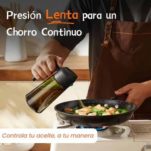 TrendPlain Pulverizador Aceite Spray 470ml - 2 en 1 Spray Aceite Cocina, Dispensadora para Freidora de Aire, Ensaladas, Vinagre y Accesorios Cocina (1 unidad, Negro-1) - Imagen 5