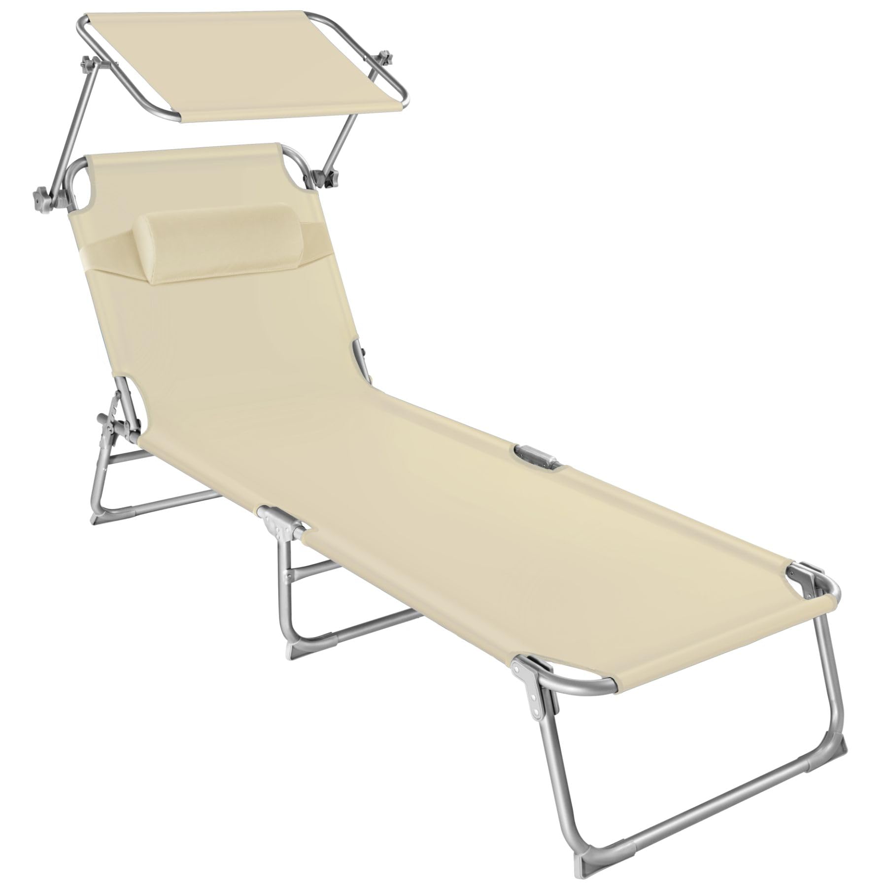 TecTake® Tumbona Plegable con Toldo y Respaldo Regulables, Tumbona Piscina con Reposacabezas y Parasol, Tumbona Playa Resistente a la Intemperie, Tumbonas Jardín Exterior, Carga Máx. 110 kg - Beige