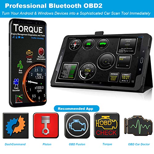 Kitbest Bluetooth OBD2 Scanner Mini OBD Car Diagnostic Code Reader for Android & Windows, Check Engine Light Scan Reader. Supports Torque Pro & Lite, OBD Fusion, DashCommand