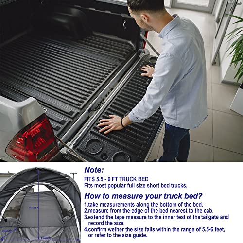 Pickup Truck Tent 5.5' -6' Camping Truck Bed Tent For 2 Person, Waterproof Pu4000 Rainfly Included, Fit Most Short Bed Trucks (Black) #TOP6
