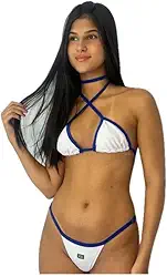 Biquíni do Brasil Feminino Tie Back Cintura Contrastada Bloco de Cores Elegante para Praia e Piscina