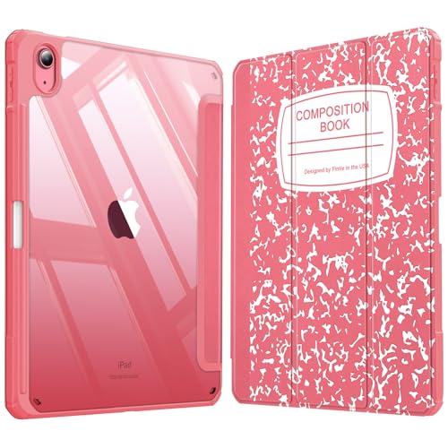 Fintie Hybrid Slim Case for iPad (A16) 11th Generation 11 Inch (2025) iPad 10th Generation 10.9 Inch (2022) - Shockproof Cover with Clear Transparent Back Shell & Pencil Holder Composition Book Pink