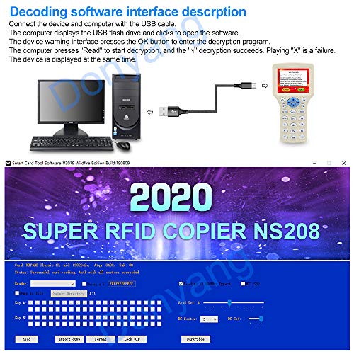 LEXI ID IC HID UID Decoder, Card Copier, NFC Reader, 125KHz 13.56MHz 10 Frequency RFID Access Writer/Reader/Duplicator, Key fob Cards Programmer with USB Interface