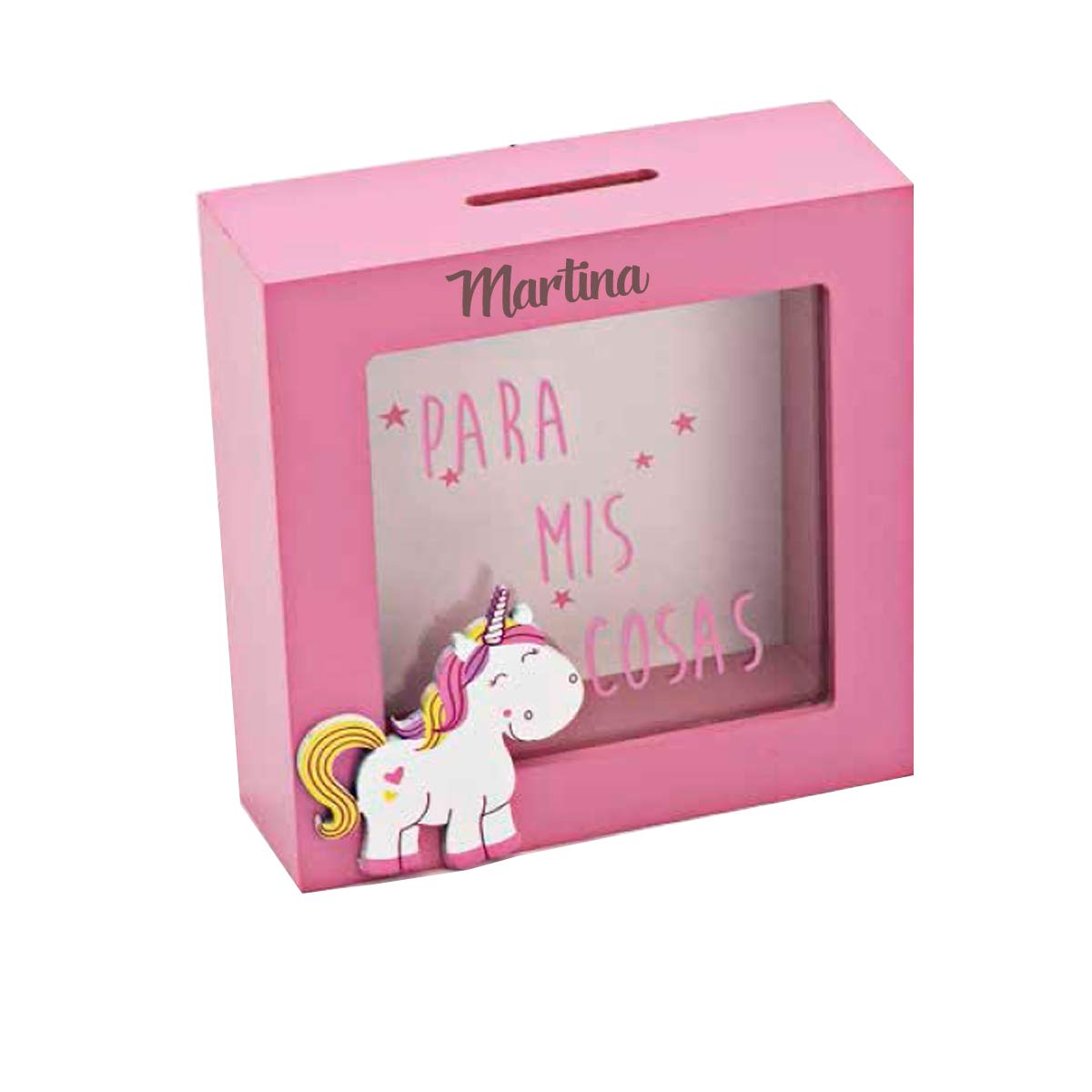 Curia Grabador - Hucha Unicornio de Madera Personalizada - Hucha de Madera con Nombre Grabado - para Regalo Dinero