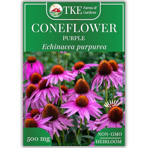 TKE Farms & Gardens - Purple Coneflower Seeds for Planting, 90+ Non-GMO Heirloom Echinacea Seeds, Treasure Stunning Perennial Blooms, Easy to Grow with Instructions Included, Echinacea purpurea