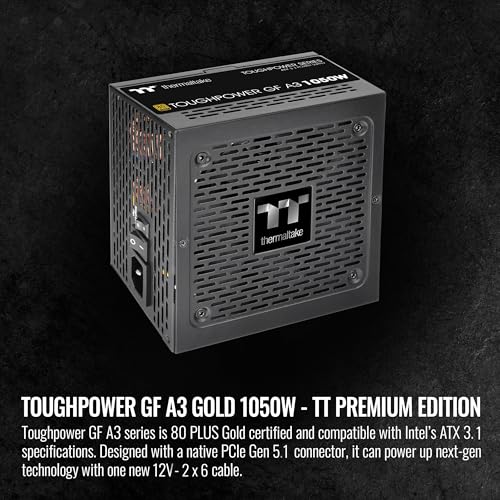 Image of Thermaltake Toughpower GF A3 1050W, True 600W 12V-2x6 Connectors on PSU & NVIDIA RTX 50 Series, ATX 3.1 /PCI-E 5.1, 80+ Gold, SLI /Crossfire Ready Power Supply, PS-TPD-1050FNFAGU-L, 10 Year Warranty