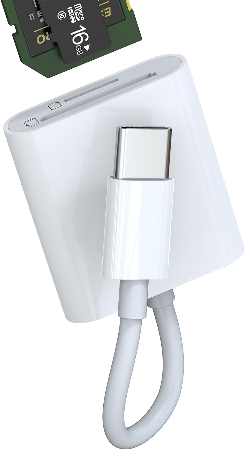 Adattatore USB C Lettore di schede SD Lettore di schede multipresa Micro SD 3in1 per Apple iPhone15 Pro Max Plus per iPad 10、Air4/5、Mini6、12.9 Macbook Air Compatibile con accessori Samsung Prese per computer PC