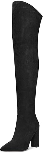 Aachcol Botas por encima de la rodilla para mujer, tacón alto y grueso, puntera puntiaguda, cremallera, 4 pulgadas