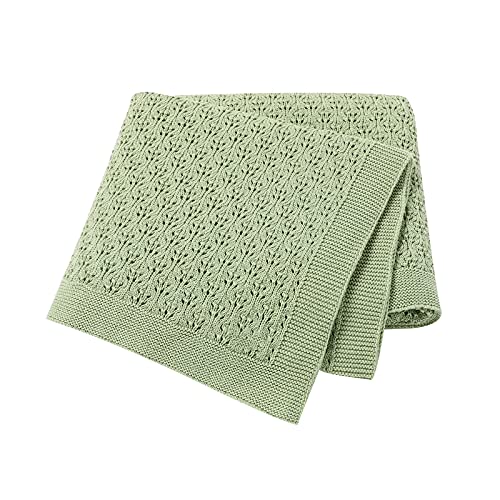 Wallfire Baby Blankets Cotton Knitted Blankets Super Soft and Comfortable Air-Conditioned Blankets Sleeping Blankets for Babies and Toddlers _ Green