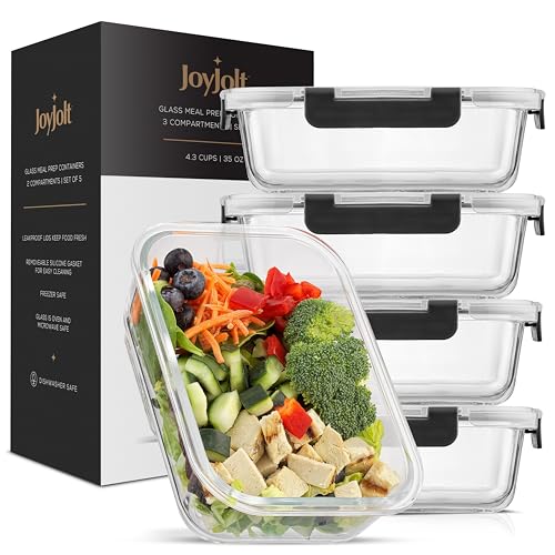 Glass Food Storage Containers with Lids. 5 Pack Meal Prep Containers 35oz Airtight Set. Lunch Containers for Adults