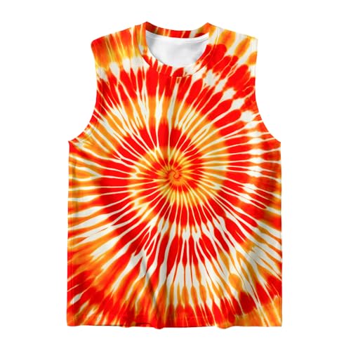 Image of DMPROD Kids Tie Dye Shirt Size 5-14 Years Sleeveless T Shirts Children Tank Tops Hippies Senior Tees for Boys Girls