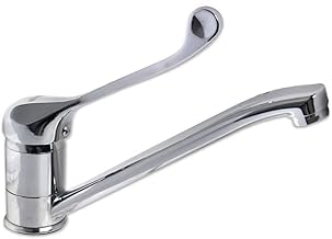 Vetrineinrete® Rubinetto per lavello da cucina con maniglia a leva lunga a canna bassa miscelatore per lavandino orientabile 360° acqua calda e fredda girevole in ottone cromato 69206 B46