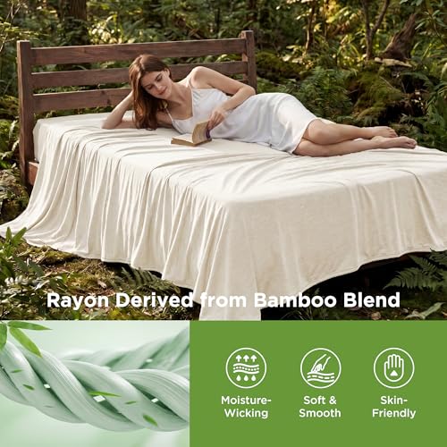 Image of Bedsure Off White Cooling Blanket Full Size for Hot Sleepers - Summer Blanket Full Size Cold Bed Cool Arc-Chill Thin Ice Cooled Bedding with Rayon Derived from Bamboo Night Sweats Hot Flashes, 80x90