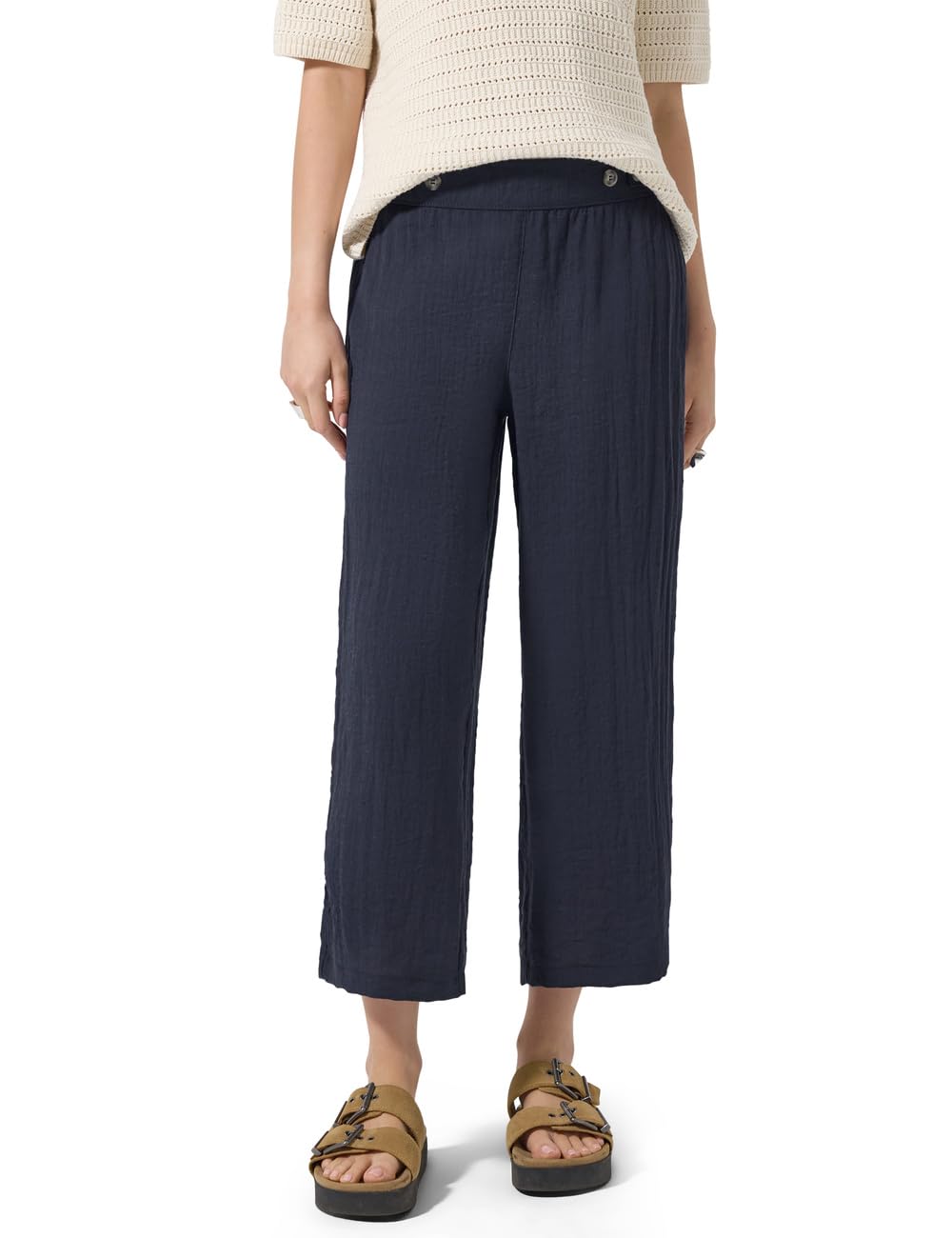 Street One Studio Damen Mid Waist Wide Leg Hose im Leinen-Look 3819105