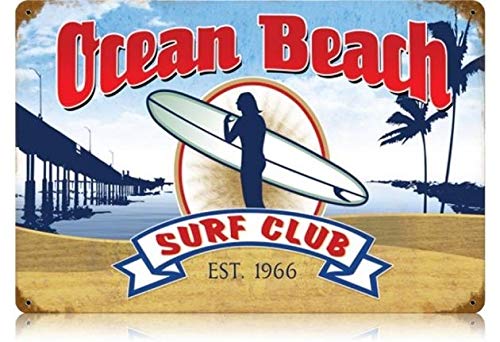 BDTS Ocean Beach-Surf Club - Placa metálica (12 x 16 pulgadas)