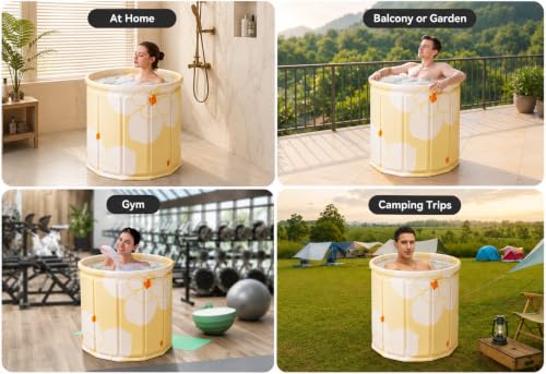 Image of YAGVIZ Portable & Foldable Bath Tub with Inflatable Pillow for Adults | Ice Bathtub, Steam Bath Water Tub for Home, Bathroom Spa & Stress Relief | Leakproof, Sturdy with Dual Drainage (Multi 1)