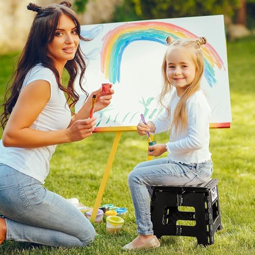 Image of Delxo 9 Inch Folding Step Stool, Black Step Stools for Kids Foldable,Portable Collapsible Step Stool with Handle, Folding Stool for Kitchen Bathroom,Bedroom,Garden
