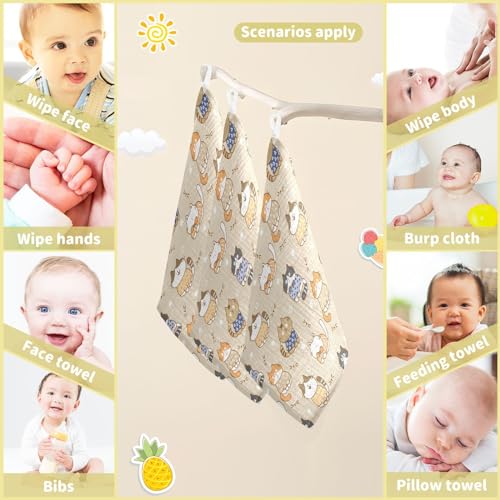 Image of vvfelixl Baby Muslin Washcloths Cute Cats Baby Burp Cloths Cotton Baby Face Towel for Newborn Infants Boy Girl Soft and Absorbent 11.8 X 11.8 in, 3 Pack