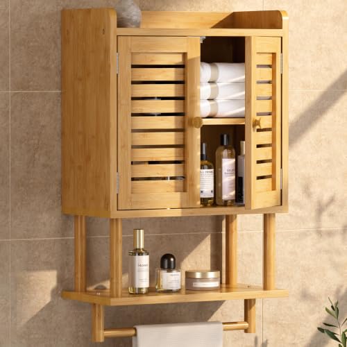 AmazerBath Bathroom Wall Cabinet, Bamboo Over The Toilet Storage Cabinet, Hanging Medicine Cabinets...