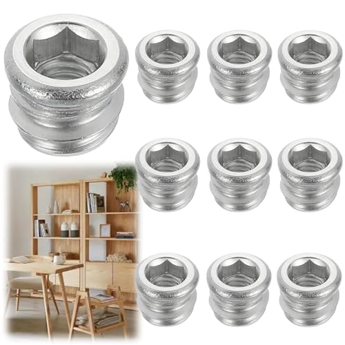 10Pcs M6 Threaded Inserts for Wood Kit,304 S/tainless S/teel Hex Drive Screw in Insert Nuts - Furniture Fastener Hardware for Sofa Bed Table DIY,with Hex Key Tool,M6 Nuts Bolts & Washers
