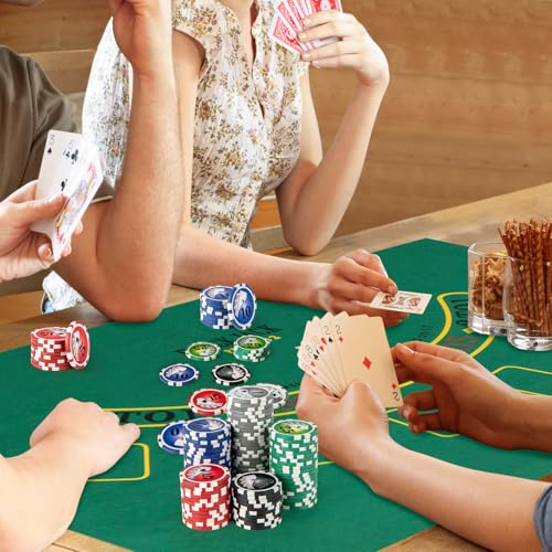 HOMASIS Profi Pokerset mit 300/400 Pokerchips, Pokerkoffer mit Matte, 2 Kartendecks, 5 Würfeln, 1 Dealer Button, Aluminiumkoffer abschließbar, Kasino Poker Set für Texas Hold'em Blackjack (300 Chips) – Bild 3