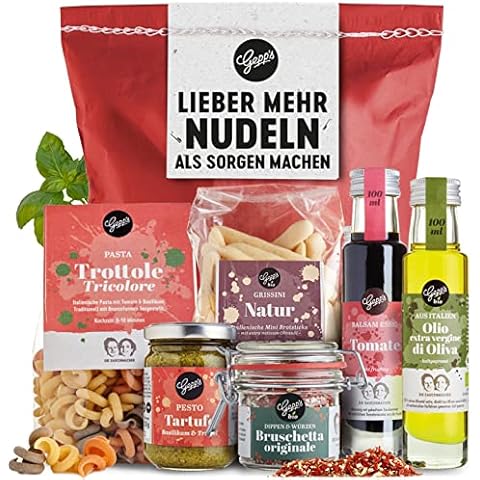 Gepp's Feinkost Wundertüte - Lieber mehr Nudeln als Sorgen machen I Witzige Geschenkidee mit Delikatessen wie in Italien hergestellte Pasta, Pesto Limone, Bio Bruschetta Dip I Lustiges Geschenkset Cover