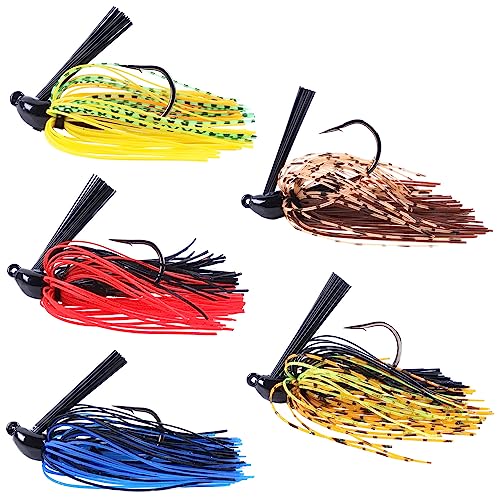 Leurres de pêche anti-accroche TopHomer lot de 5 jigs multicolores 3/8 oz à hameçons en fil lourd