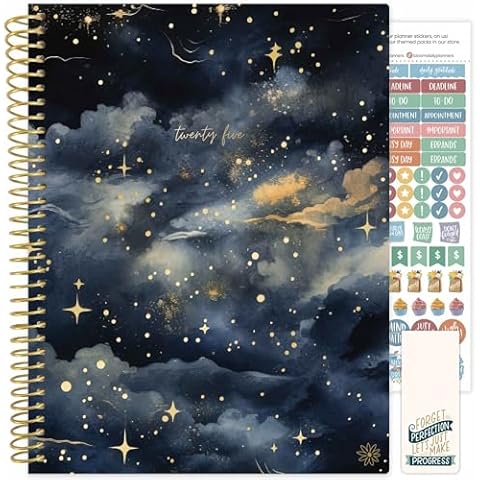 bloom daily planners 2025 (8.5" x 11") Calendar Year Day Planner (January 2025 - December 2025) - Weekly/Monthly Dated Agenda Organizer with Stickers & Tabs - Midnight Sky Cover