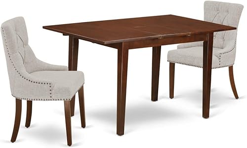 East West Furniture Norfolk - Juego de cocina de 3 piezas que contiene una mesa de comedor rectangular con hoja de mariposa y 2 sillas Parsons de