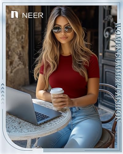 Neer 6 Pack Fitted Basic T-Shirts for Women Bulk, Tight Crewneck Short Sleeve Tops Multipack Slim Casual Summer Tees Blouse3