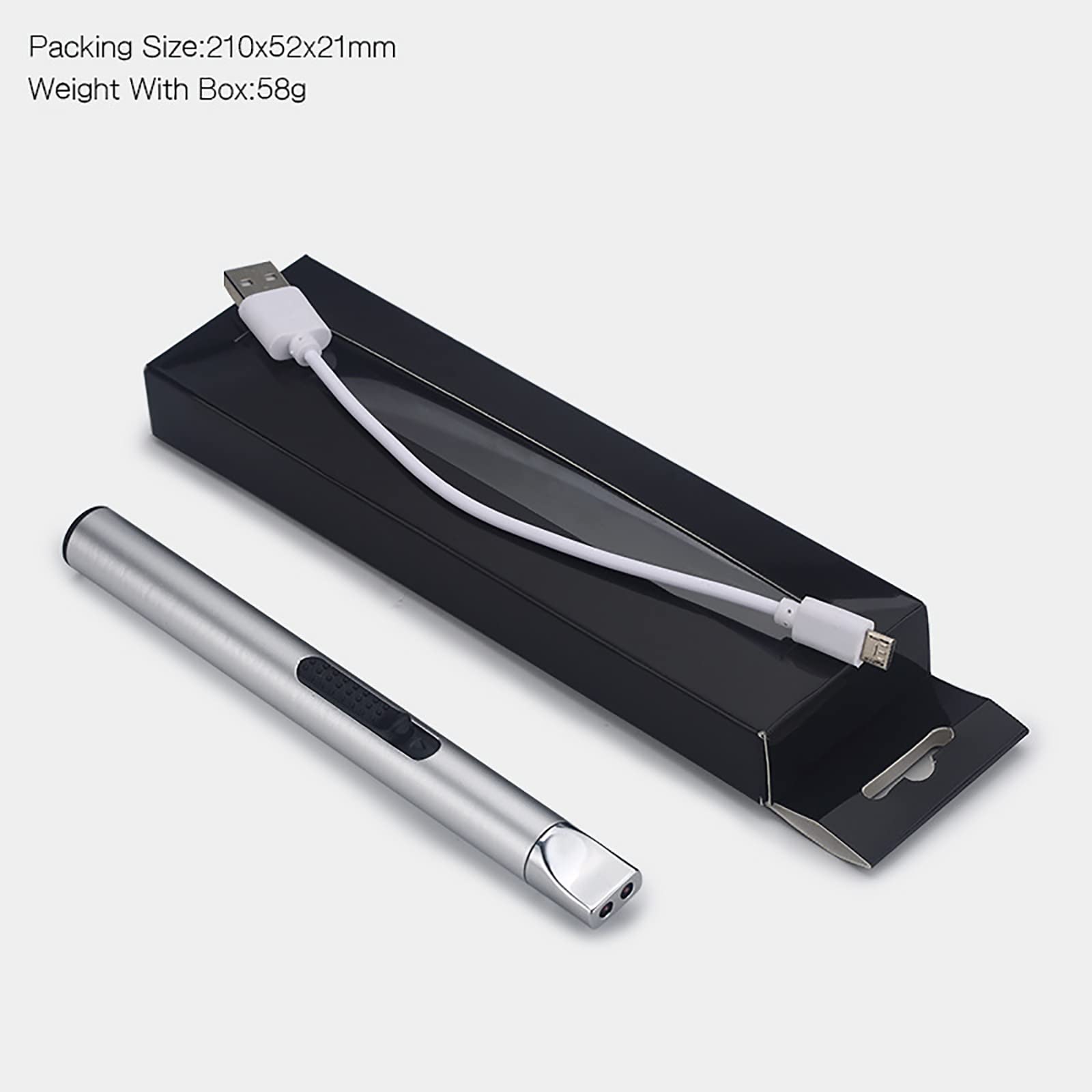 Briquet Rechargeable Électrique Briquet Plasma Briquet USB Arc sans Flamme Coupe-Vent Long Briquet pour Camping Cuisine Grill,Silver