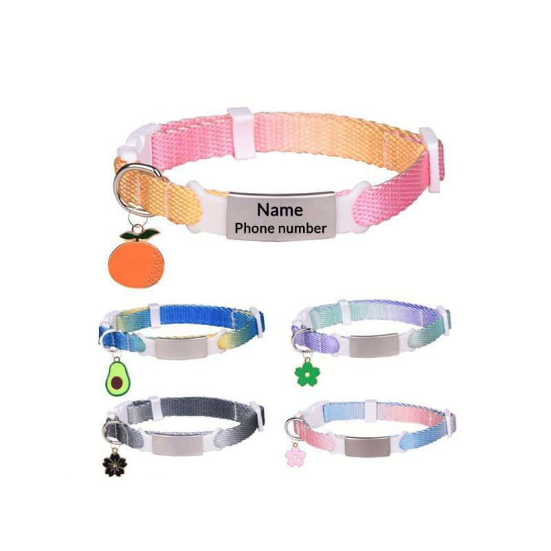 Personalized Cat Collar with Name Tag, Deeply Engraved Pet Collar for Cats Kitten Collar (7.4-11.8 Inch)