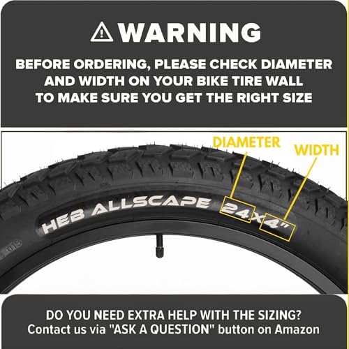 HEB Allscape 24×4.0 E-Bike Fat Tire – Puncture Resistant 24 Inch Electric Bike Tire, 2X Thicker Heavy Duty 24×4 Ebike Tire for 24×4.0 Fat Tire E Bikes, All-Terrain Street & Trail – 2 Pack