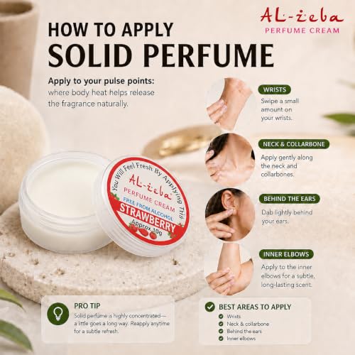 Image of Solid Perfume | STRAWBERRY | Long Lasting Alcohol-Free Solid Perfume Cream | Travel Friendly | Fresh Sport Fragrance | 9.9g