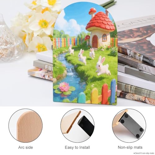 Sujetalibros decorativos de madera con diseño de conejos para regalo 5